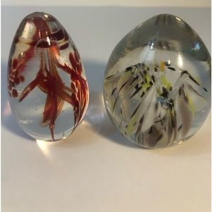 Two Egg Shaped Glass Paperweight